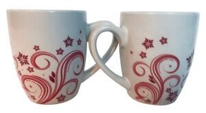 FINE LIFE, White w/red swirls and stars, 12 oz ceramic mug/cups- Set of 2 coffee